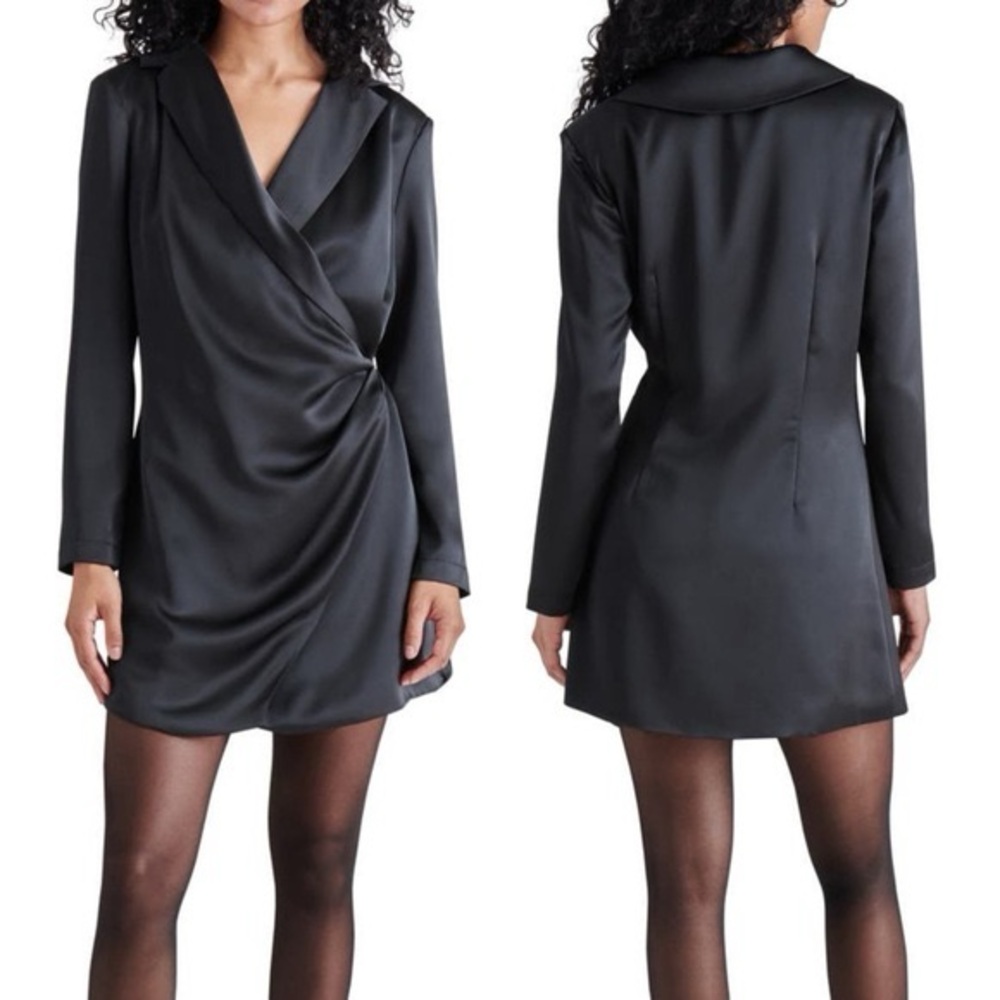 Steve Madden‎ Jasper Long Sleeve Satin Blazer Mini Dress Black Sz XS NWT